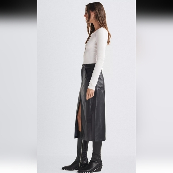 NWT Rag & Bone Sid Faux Leather Black Slit High Rise Skirt Size 28 - Picture 4 of 14